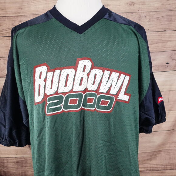 VINTAGE BUD BOWL 2000 00s Y2K BUD LIGHT BUDWEISER FOOTBALL JERSEY ONE SIZE 26X34 - Picture 1 of 8